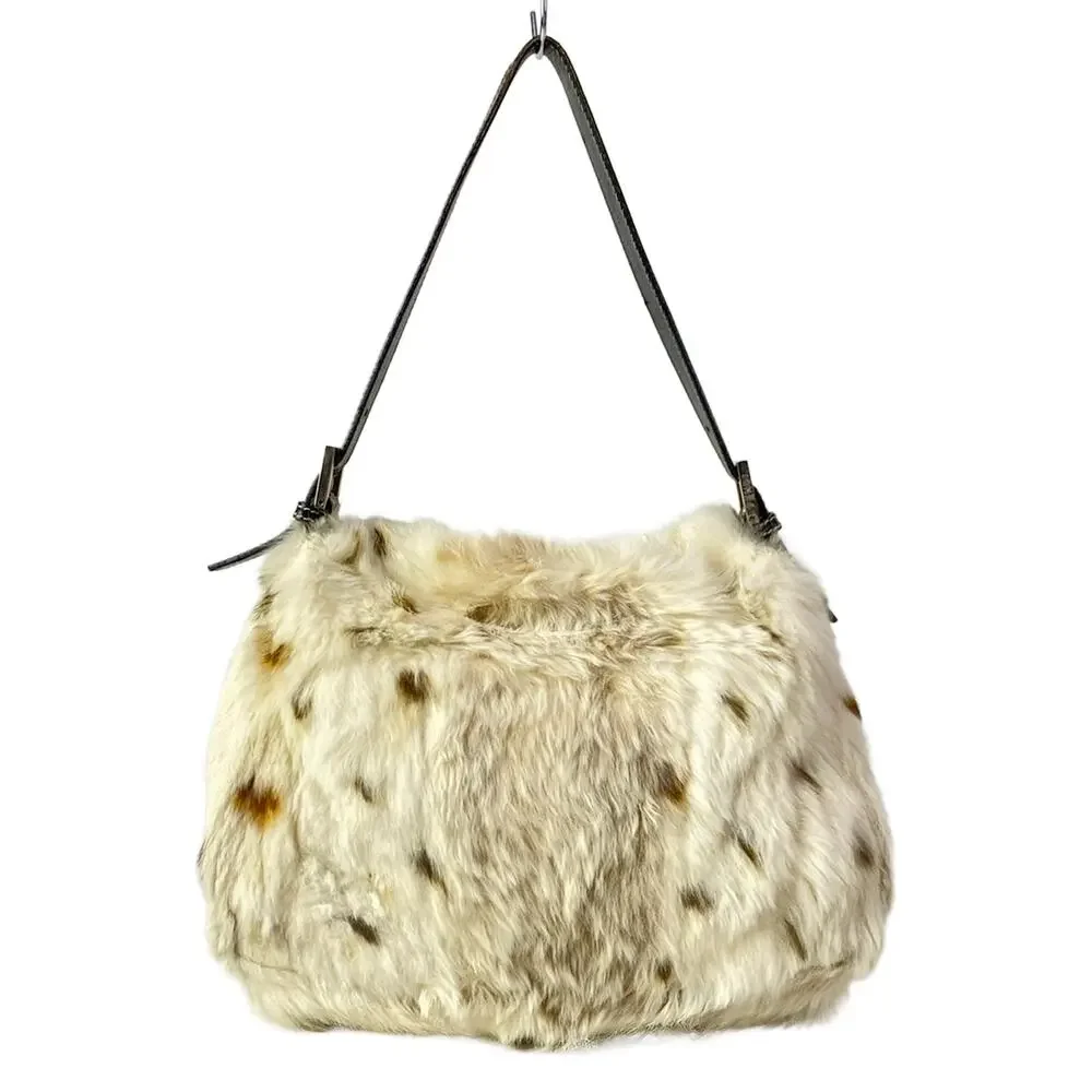 Fendi Mama Bucket Shoulder Bag 8BR001 Cream Dark Brown Fur Leather